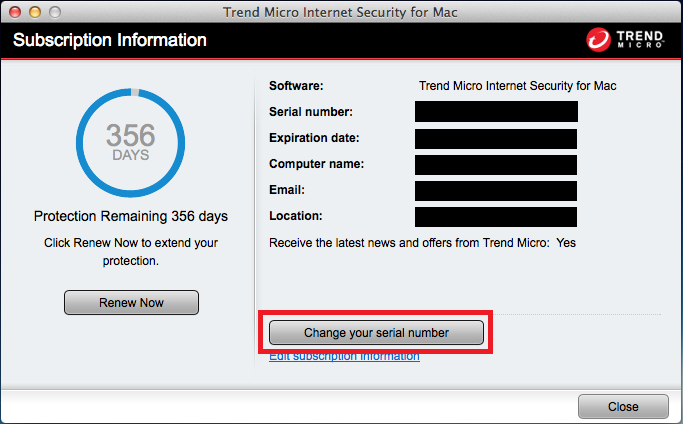 Change trend micro serial number